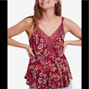 NWT Free People Infinite Love Lace Trim Purple Combo Camisole Size Medium